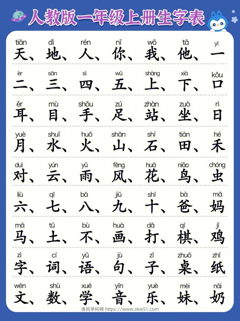 一年级上册必认300字-清风学科网