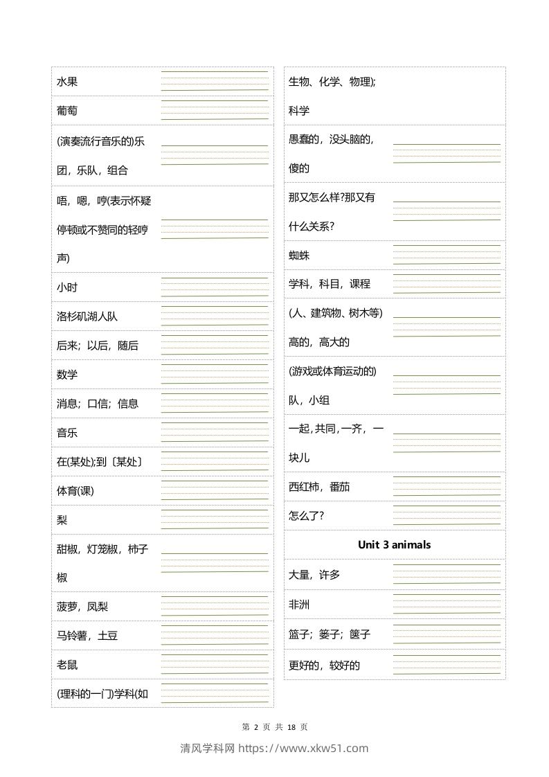 图片[2]-四年级下册英语正乱序英汉互译默写-清风学科网